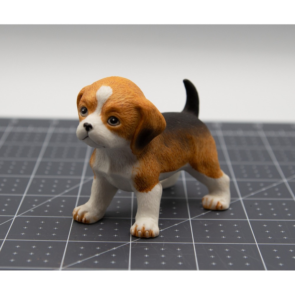 Miniature Beagle Puppy Dog Figurine Realistic Tri-Color Collectible Statue 2"